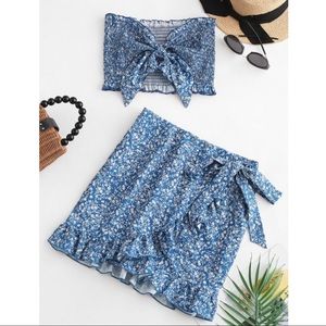 Floral blue bandeau set